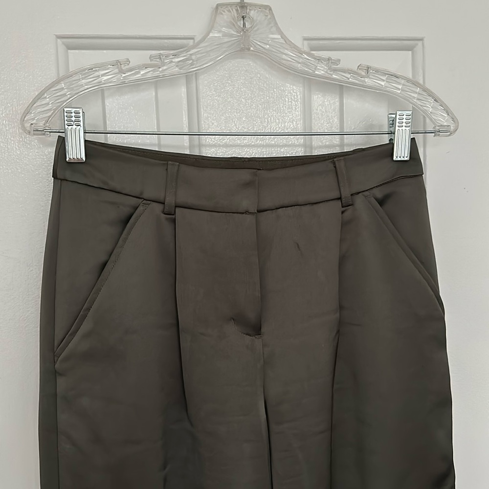 *Excellent Condition* Express, Wide Leg, High Waist, Green, Shiny, Cargo Pants - Picture 3 of 11